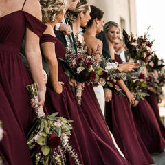 Cheap Chiffon Burgundy Bridesmaid Dresses Off Shoulder Dress