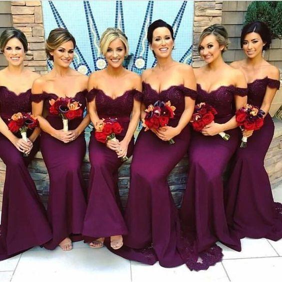 Mermaid Off the Shoulder Burgundy Lace Bridesmaid Dresses – MyChicDress