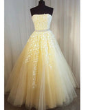 A Line Strapless Beaded Lace Prom Dresses Zipper