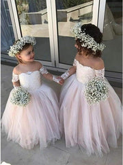 Off the Shoulder Lace Tulle Ball Gown Flower Girl Dresses