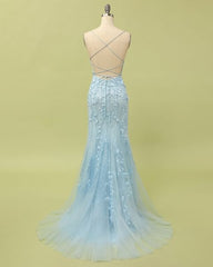 Custom Made Spaghetti Straps Long Lace Mermaid Prom Evening Dresses
