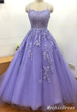 Simple A Line Lace Prom Dresses Spaghetti Straps Purple Evening Dresses