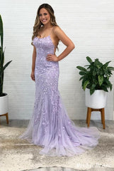 Hot Lace 2024 Lilac Prom Dresses Mermaid Spaghetti Straps Long Evening Dress