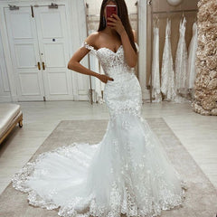 Hot Sweetheart Mermaid Lace Off the Shoulder Bridal Wears
