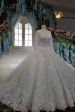 New Arrival Off The Shoulder Rhinestones Lace Wedding Gowns with Sleeves Royal Train
