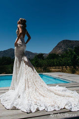 Hot Beach Wedding Dresses Lace Boho Mermaid Bridal Gowns Court Train