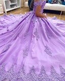 Off Shoulder Lace Lavender Quinceanera Dresses Appliques Flowers Sweet 16 Dresses