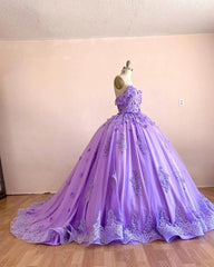 Off Shoulder Lace Lavender Quinceanera Dresses Appliques Flowers Sweet 16 Dresses