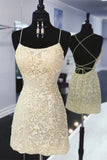 Spaghetti Straps Yellow Lace Homecoming Dresses Short Hoco Dress