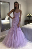 Cheap UK Prom Dresses Lilac Lace Mermaid Evening Formal Gown with beaded