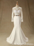 Hot Real Lace Wedding Dresses Long Sleeves Mermaid Gown