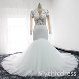 Mermaid Lace Long Sleeves Brial Wears Appliques Tulle Gowns