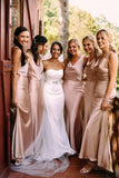 Cheap Floor length Soft Silk Satin Sleeveless Rose Gold Bridesmaid Dresses