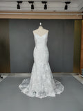 Long Beach Lace Wedding Dresses V Neck Spaghetti Straps Bridal Gowns