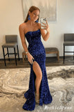 Hot Mermaid Navy Blue Prom Dresses 2024 Strapless Sequins Long Formal Gowns