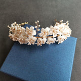 Flower Handmade Creram Pears Wedding Tiaras Bridal Headband