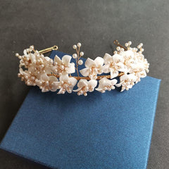 Flower Handmade Creram Pears Wedding Tiaras Bridal Headband