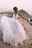 V Neck Lace Applique Wedding Dresses Layered Tulle Skirt  Wedding Gown