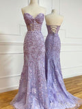 Elegant Lace Purple Mermaid Prom Dresses UK Long Appilique Evening Gowns