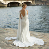 Simple Soft Satin V Neck Mermaid Wedding Dresses Long Beach Bridal Dress