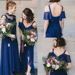 High-Neck Royal-Blue Bridesmaid Dresses V-neck Spaghetti-Straps