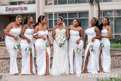 Simple Mismatched White Bridesmaid Dresses Mermaid Cheap Wedding Guest Dress