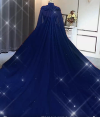 Ball Gown 2024 Navy Blue Tulle Lace Crystals Quinceanera Dresses With Cape