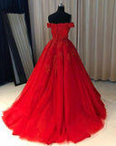Off the Shoulder Lace Red Prom Dresses A Line Sequin Evening Gowns