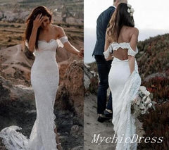 Long Beach Boho Lace Wedding Dresses Casual Mermaid Wedding Gowns
