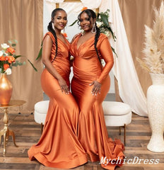 Hot Multiway Orange Bridesmaid Dresses Stretch Satin Wedding Guest Dress