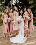 Hot Silk Satin Short Pink Bridesmaid Dresses Boho Spaghetti Straps Summer Dress