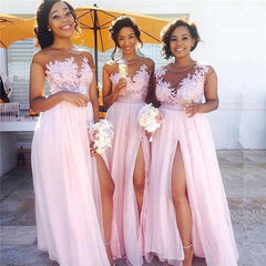 Sexy Pink Lace Chiffon Bridesmaid Dresses Maid of Honor Dress