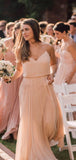 Long Pink Chiffon Bridesmaid Dresses V Neck Spaghetti-straps
