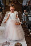Cheap Pink Flower Girl Dresses Appliques Tulle Floor Length Dress for Wedding