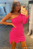 One Shoulder Pink Homecoming Dresses Cheap Sexy Cocktail Dress