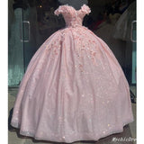Ball Gown Off the Shoulder Lavender Sweet 16 Sequin 3d Floral Quinceanera Dresses