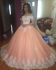 Off The Shoulder Lace Pink Quinceanera Dresses Ball Gown Sweet 16 Dress