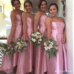 Short Hot Pink Satin Bridesmaid Dresses Sweeteart Simple Wedding Guest Dresses