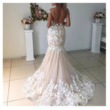 Mermaid Light Pink Wedding Dresses Backless Lace Short Sleeves Bridal Gowns