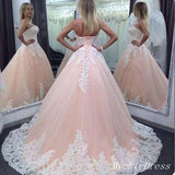 Strapless Lace Pink Wedding Dresses Ball Gown Appliques Quinceanera Dresses