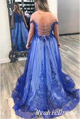 Hot Off the Shoulder Lace Blue Prom Dresses 2024 Plus Size Evening Dress