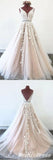 A Line Tulle Lace Prom Dresses Champagne Evening Dress Beading Belt