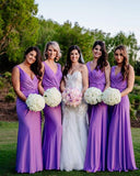 Sheath V Neck Chiffon Sleeveless Purple Bridesmaid Dresses