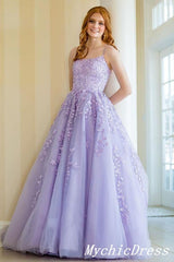 Lace 2024 Violet Purple Prom Dresses Spaghetti Straps Long Party Dresses