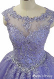 Hot Purple Lace Tulle Quinceanera Dresses Sequin Long Formal Prom Dresses