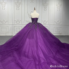 Purple Ball Gown Quince Dresses Tulle Sweetheart Sequin Wedding Dresses For Women