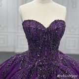 Purple Ball Gown Quince Dresses Tulle Sweetheart Sequin Wedding Dresses For Women