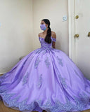Ball Gown Lace Applique Lilac Quinceanera Dresses Off Shoulder Sweet 16 Dresses