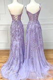 Hot Purple Lace Long Prom Dresses Sleeveless Cheap UK Evening Dress Tulle