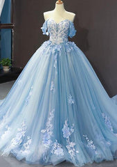 Sweet 16 Blue Quinceanera Dresses Ball Gown Prom Dresses Off the Shoulder